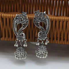 Pure Statement Silver Peacock Earcuff Jhumkas (Super Premium)