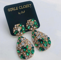 Glamorous Gemstone Emerald Green Crystal Luxurious Earrings
