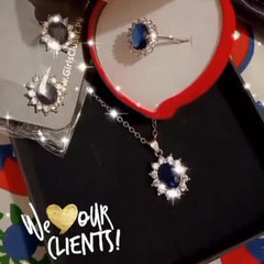 Princess Diana Royal Crystal Blue Sapphire Zirconium Set
