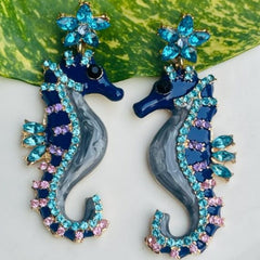 GC Crystal Blue Sapphire Seahorse Luxury Earrings