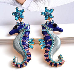GC Crystal Blue Sapphire Seahorse Luxury Earrings