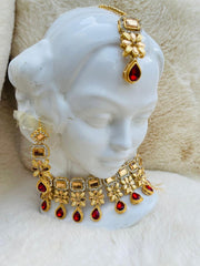 Shanaya Indian Exclusive Mirror Kundan Jewel Set (Ruby)