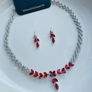 Cinderella Pure Silver Sparkling Crystal Luxurious Necklace With Earrings