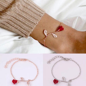 Red Petal Rose Bracelet in Silver and Rose Gold