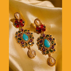 Gul Bahaar Vintage REAL Zircon & Feroza Rose Earrings