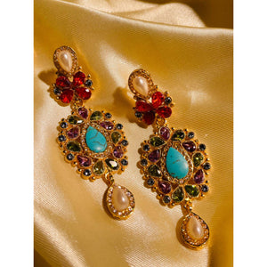 Gul Bahaar Vintage REAL Zircon & Feroza Rose Earrings