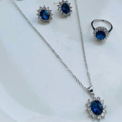 Princess Diana Royal Crystal Blue Sapphire Zirconium Set