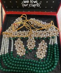 Sheesh Mahal Ethnic Kundan & Zircon Studded Statement Set (Green)
