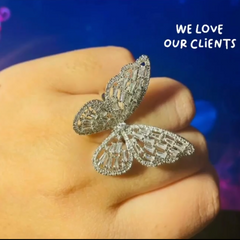 MONICA Pure Silver Crystal Butterfly Adjustable Ring
