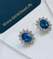 Princess Diana Royal Crystal Blue Sapphire Zirconium Set