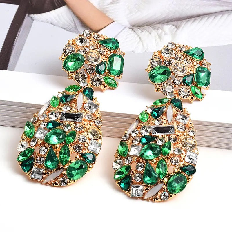 Glamorous Gemstone Emerald Green Crystal Luxurious Earrings – Girls ...