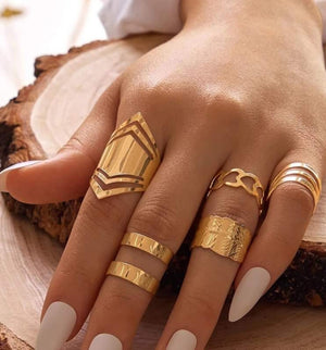 GC Pack Of 5 Adjustable Gold Boho Rings