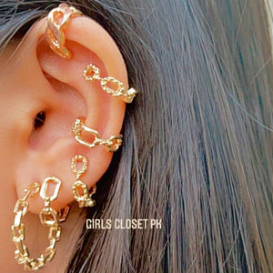6 PIECES GOLD CHUNKY CHAIN HOOPS EAR CUFFS