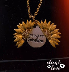 You are My Sunshine Engraved Sunflower Open Locket Pendant