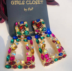 Glamorous Ruby Sapphire & Emerald Fusion Earrings