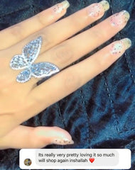 MONICA Pure Silver Crystal Butterfly Adjustable Ring