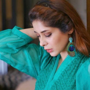 Designer Trending Leaf Tassel Earrings With Peacock Feather