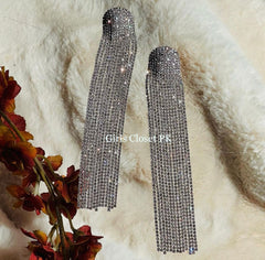 Sparkling Earrings Rhinestone Tassel Extremely Luxurious Statement(Silver)