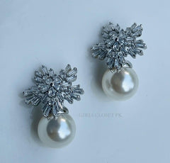 Ultra Luxury Snowflake Zircon Pearl Earrings