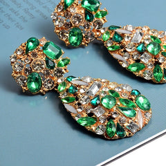 Glamorous Gemstone Emerald Green Crystal Luxurious Earrings