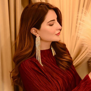 Sparkling Rhinestone Tassel Extremely Luxurious Statement Earrings (Gold)