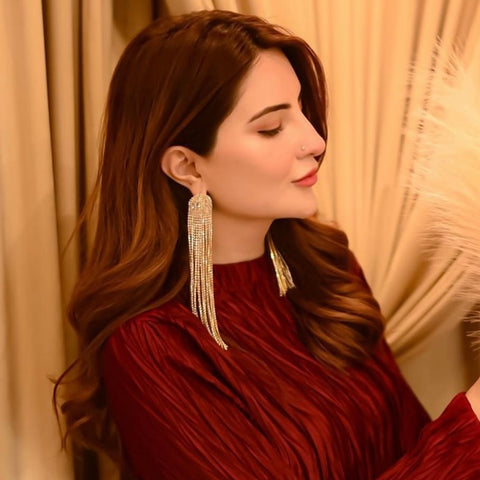 Sparkling Rhinestone Tassel Extremely Luxurious Statement Earrings (Gold)