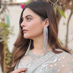 Sparkling Earrings Rhinestone Tassel Extremely Luxurious Statement(Silver)