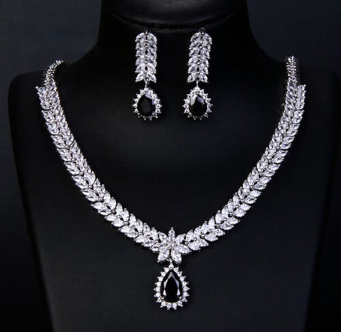 Georgina 18k White Gold Plated Swarovski Crystal Black Stone